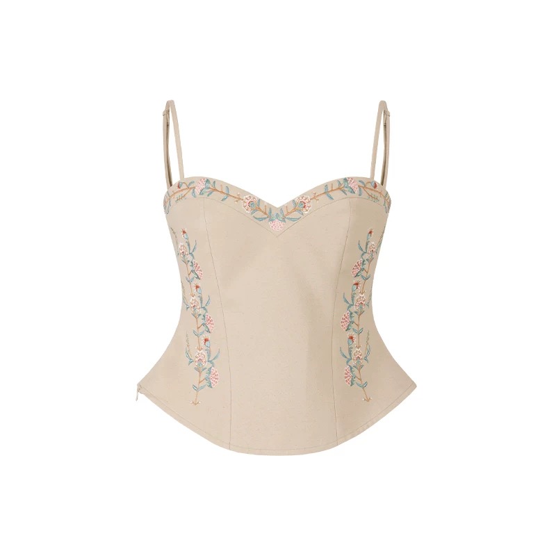 浮世旧约重工刺绣吊带外套半裙+背心裙