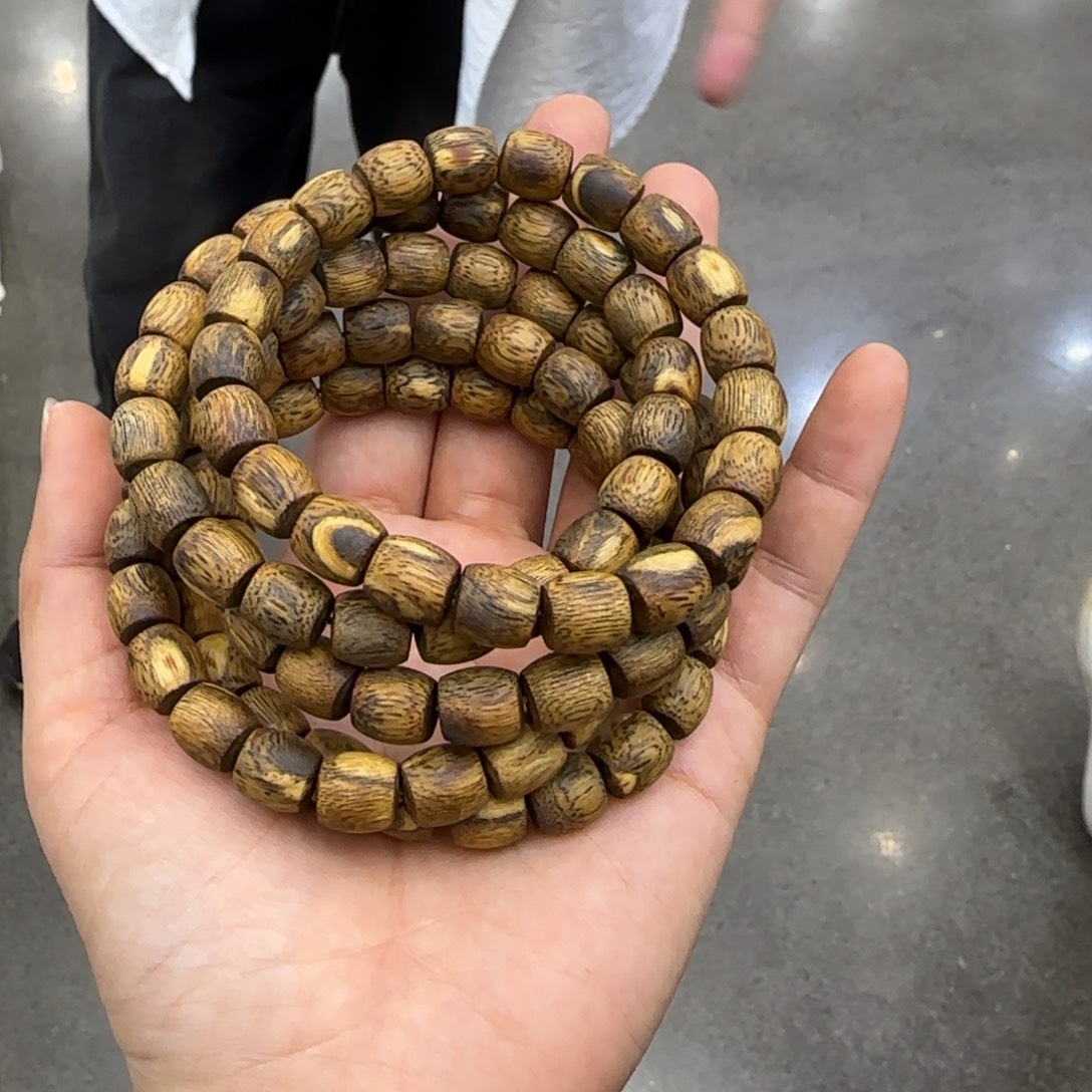 手串沉香货头虎斑纹黄棋鼓珠单圈9mm9g+多样性发一