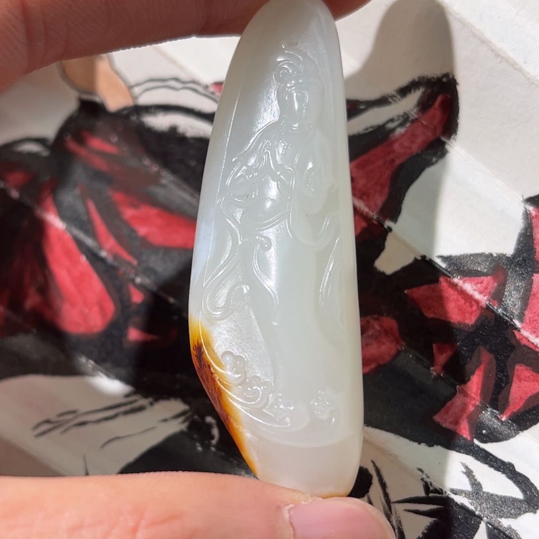 和田玉未镶嵌吊坠(不含链)白玉观音