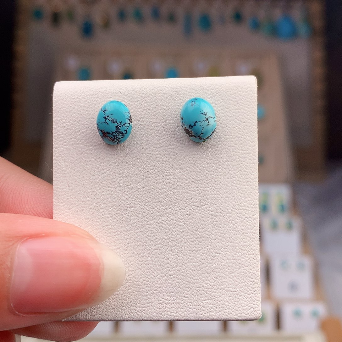 银S925镶嵌绿松石耳饰