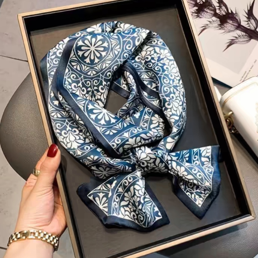 【青花瓷】双层16X150领巾飘带新丝缎长条丝巾