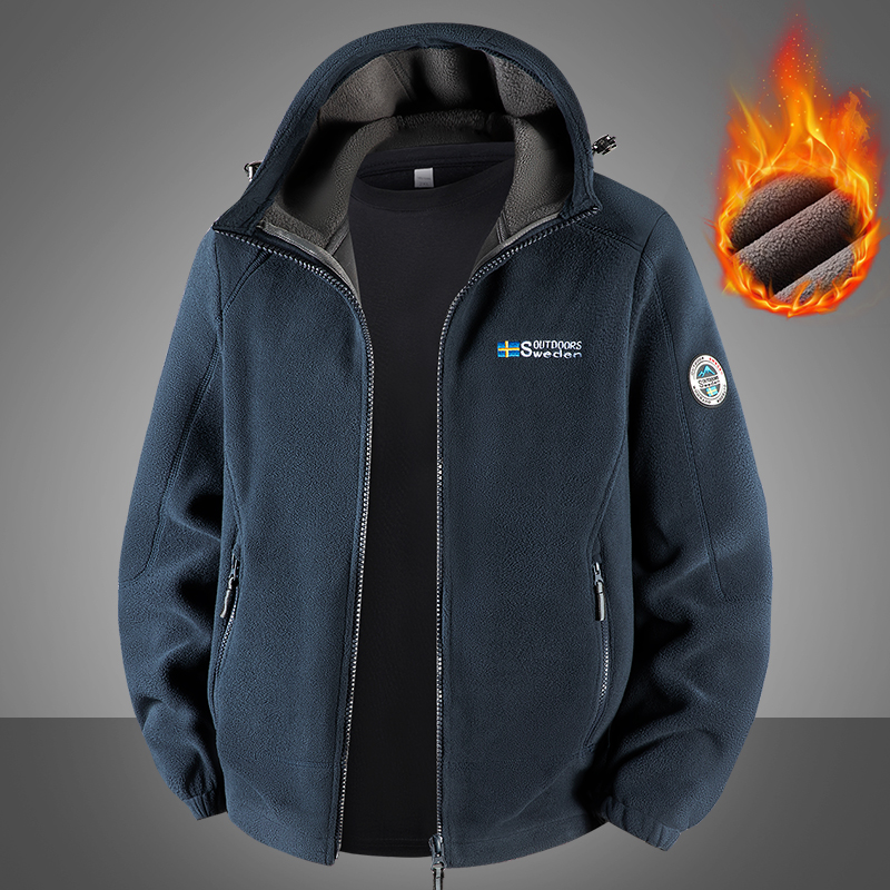 雅鹿男装秋冬季运动户外休闲加绒保暖抓绒衣连帽宽松卫衣加厚外套