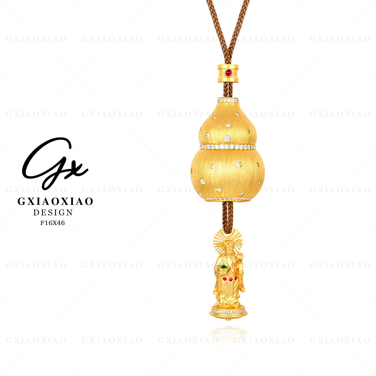 G XIAOXIAO 镀K金 【真的有财】新中式福禄财神葫芦项链 F16X46