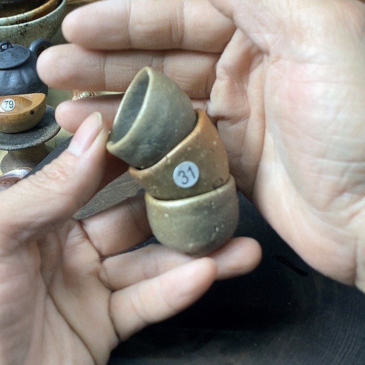 杯手工粗陶、柴烧茶器