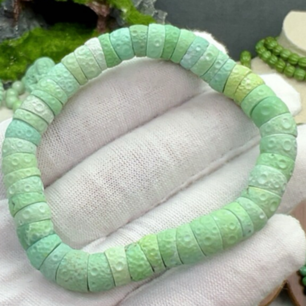 菜籽黄精品荧光色系大米数大肠手串绿松石