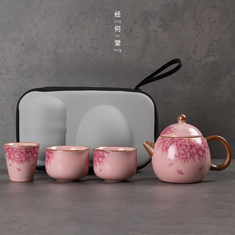 汝窑旅行茶具轻奢套装精致户外旅游一壶便携三杯便携式茶壶