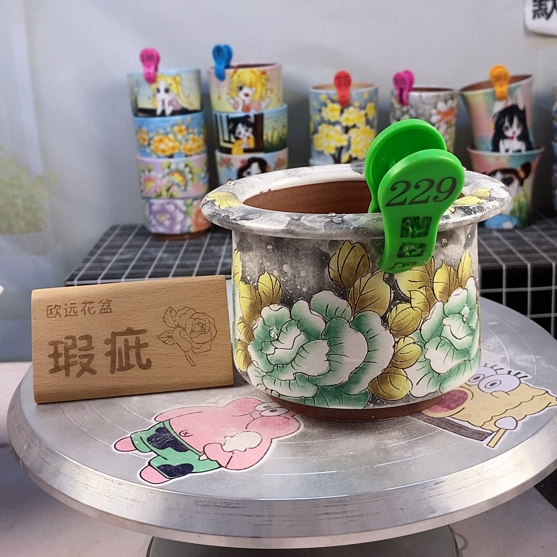 紫砂花盆红陶手绘花盆