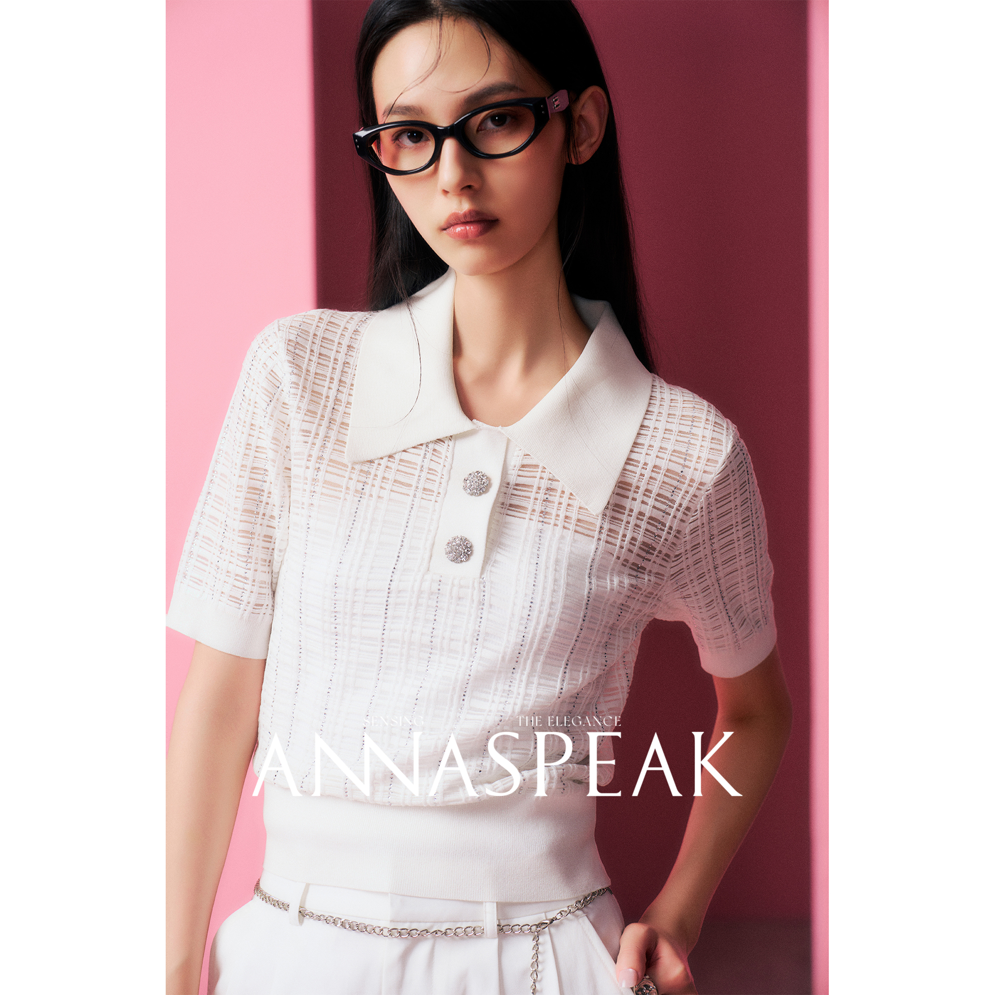ANNASPEAK星钻衫 高智千金重工烫钻凉感Visc短袖针织衫AS新款夏季