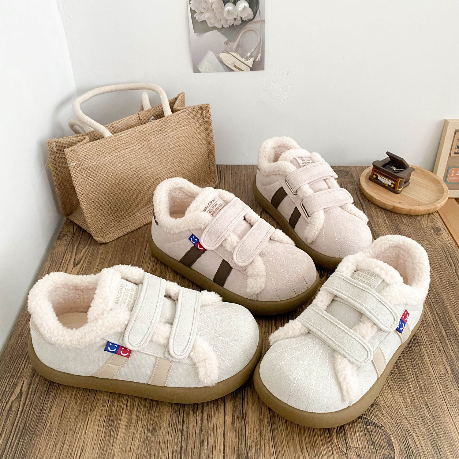 希玥2025冬季加绒面包棉鞋女百搭撞色圆头小白鞋二棉保暖小众板鞋