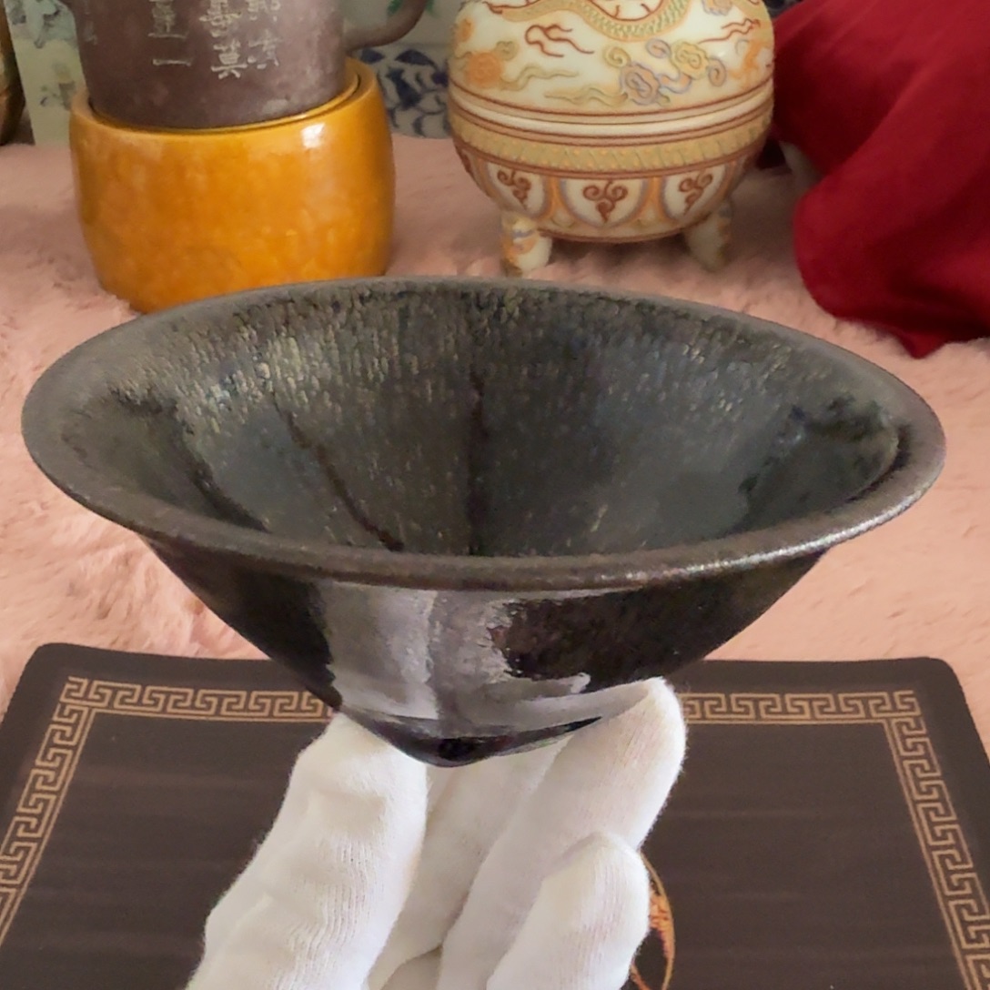 普***通瓷片油滴盏一件完整完整