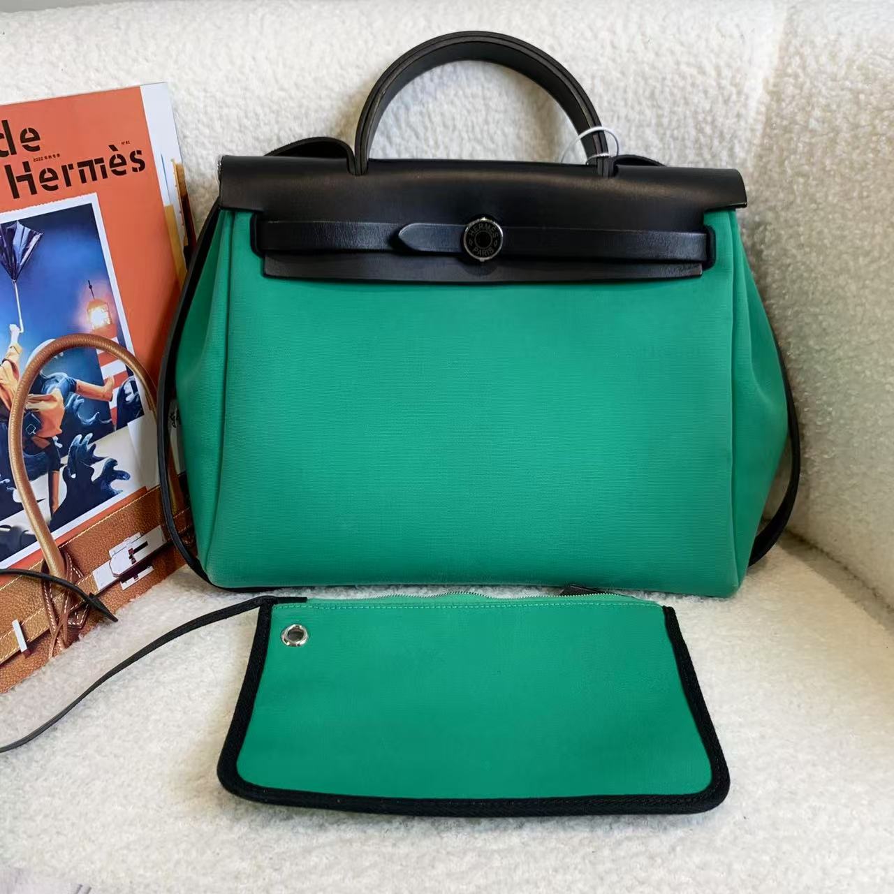 99新 Hermes/爱马仕 壹臻/薄荷绿珐琅扣herbag31斜挎包10180510