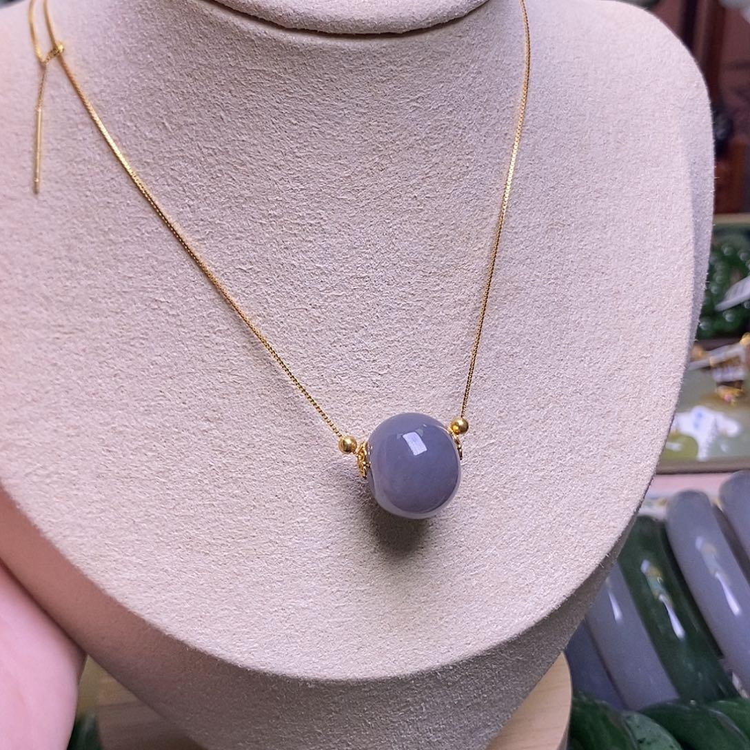 和田玉未镶嵌颈饰浓烟紫老矿料银镶路路通