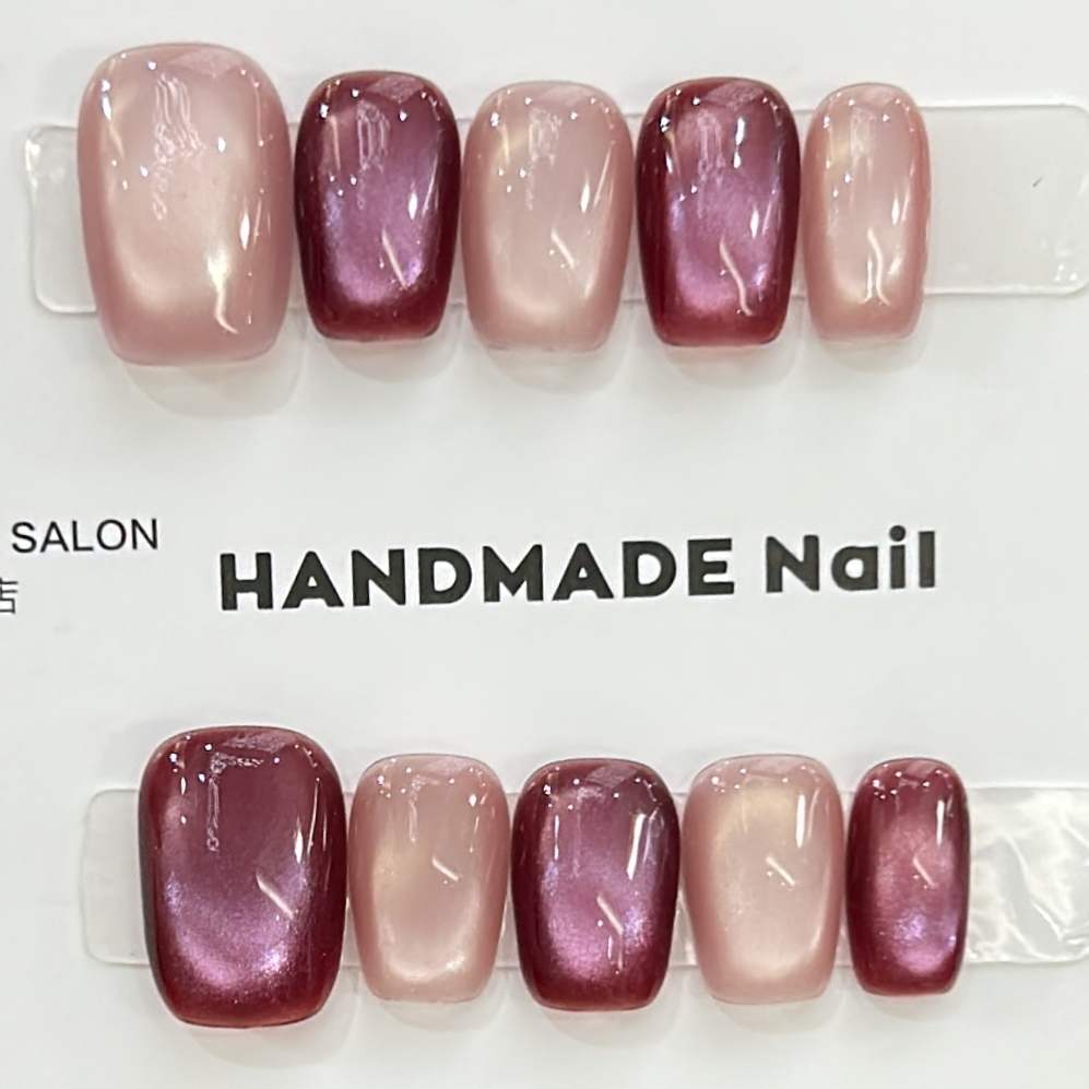 【葡萄跳色】新短方玻璃珠猫眼手工穿戴甲显白高级