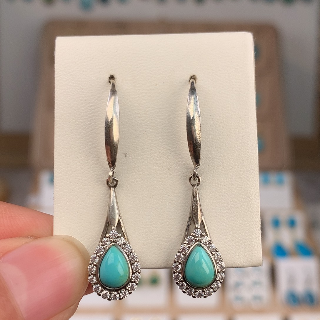 绿松石银S925镶嵌耳饰