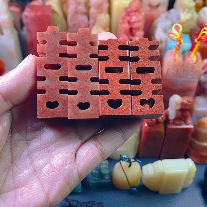 寿山石2对双喜临门对章！！！