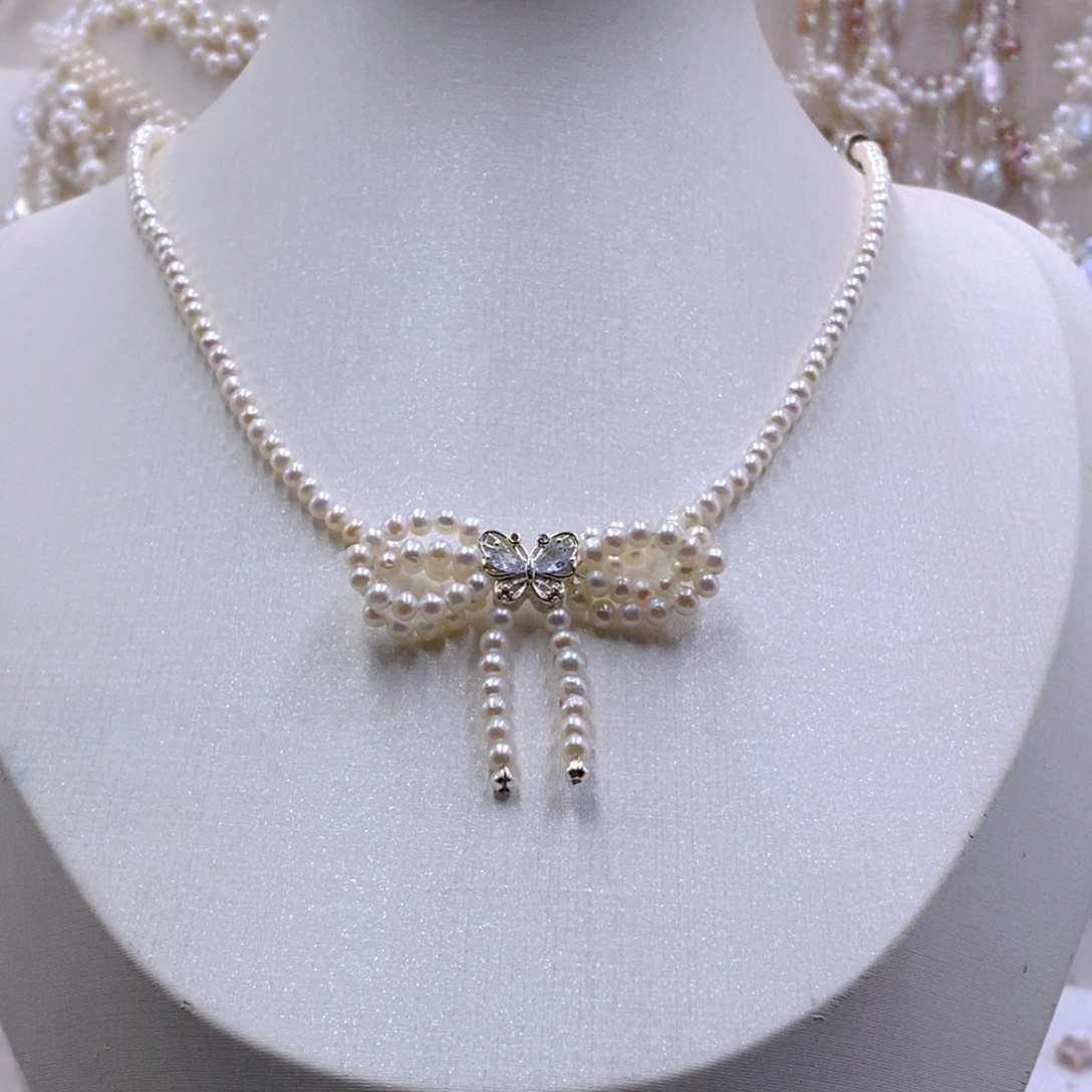 淡水珍珠银S925镶嵌耳饰项链