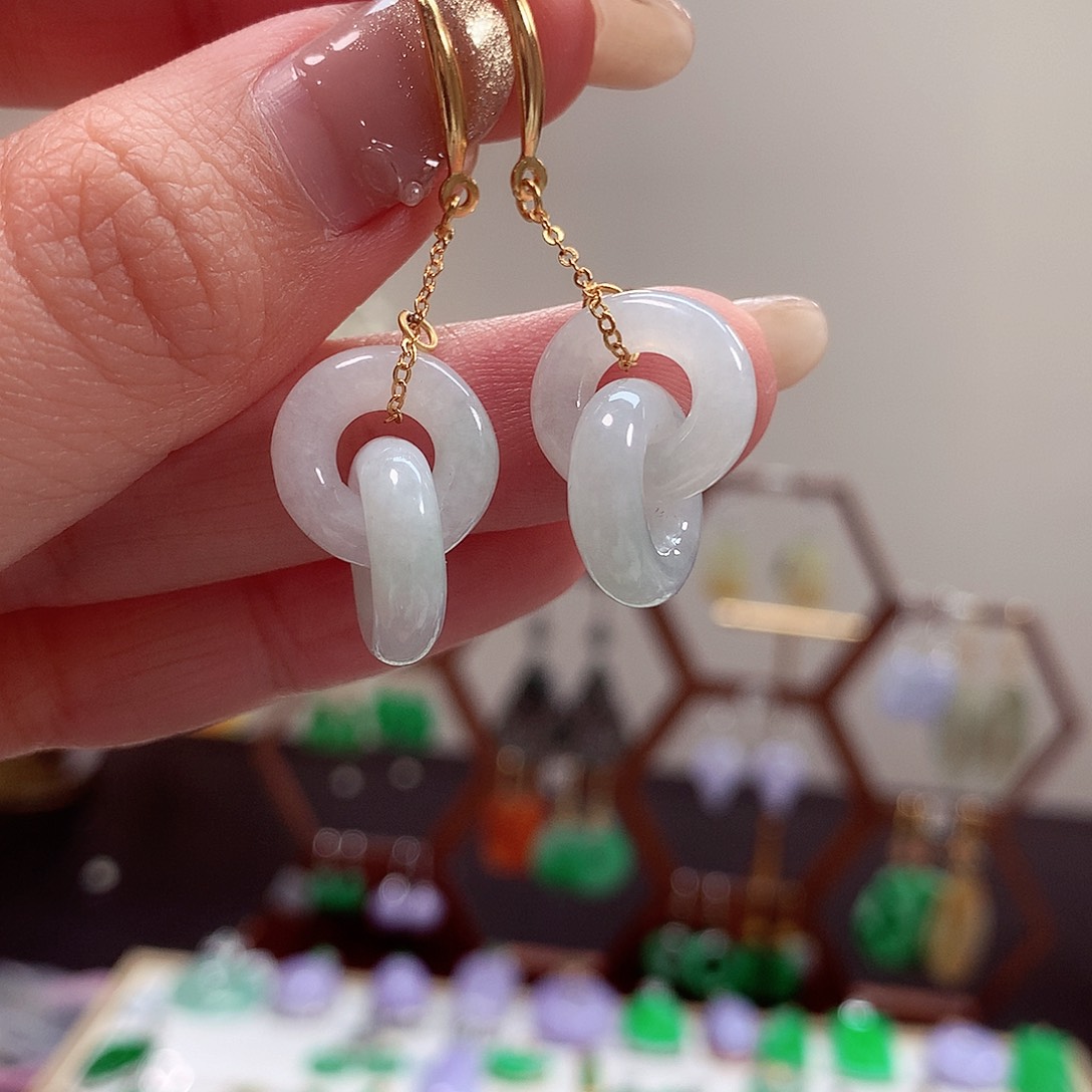 翡翠耳饰银S925镶嵌天然翡翠