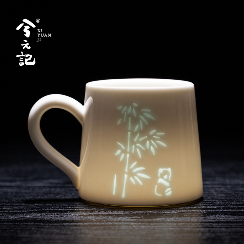 兮元记玲珑瓷马克杯陶瓷家用水杯办公室高档单个泡茶专用杯子