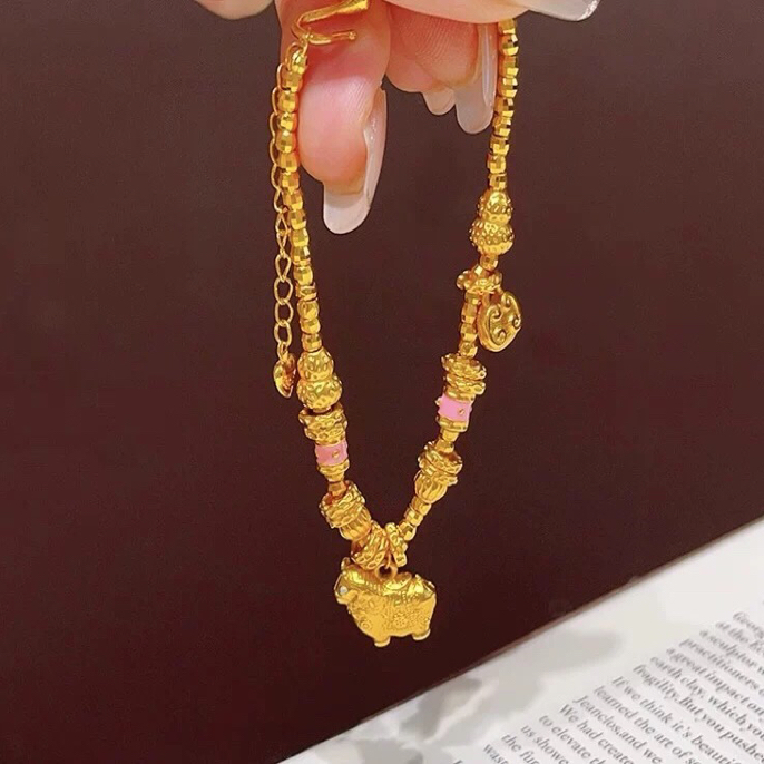 铜合金手链 新中式古法烧蓝唐马盘缠蹦迪珠手链葫芦桶珠手串精致