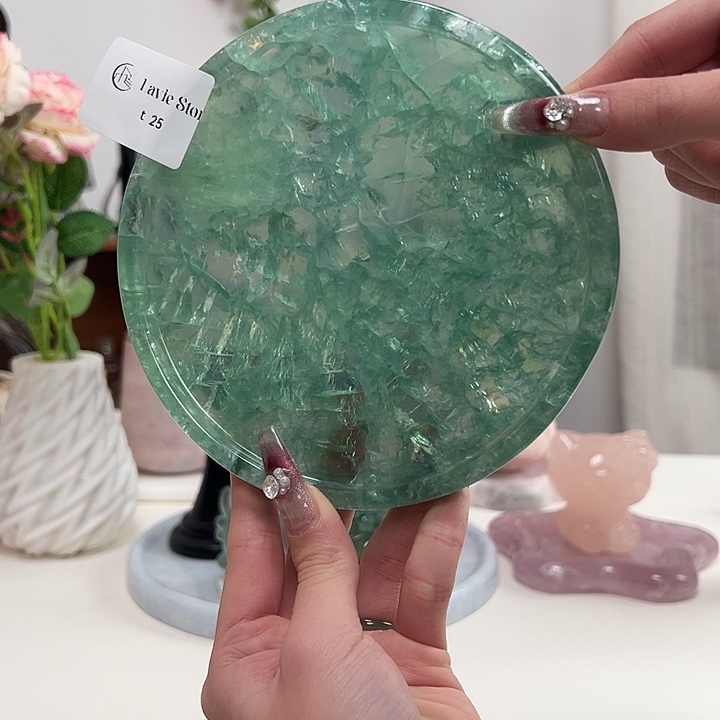 石材t25绿萤石15公分圆盘