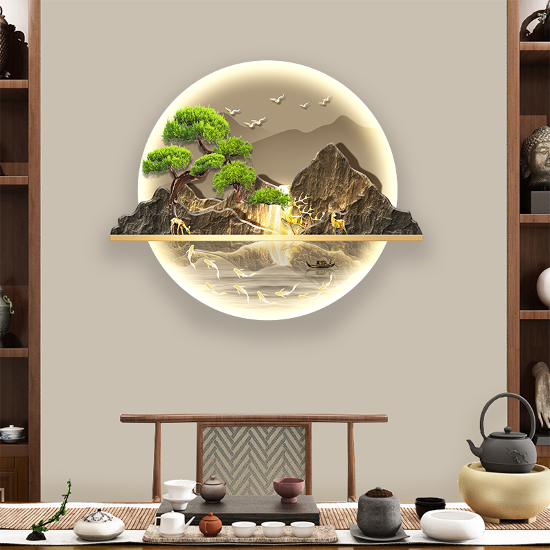 DK14现代九鱼聚财圆形玄关装饰画走廊过道入户门壁画轻奢挂画