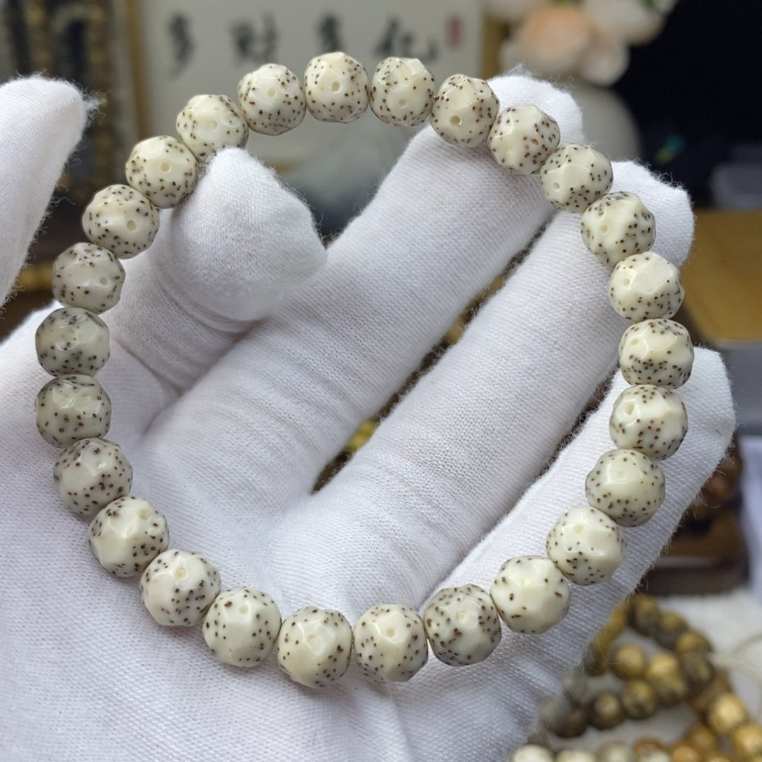 星月菩提手串9/8瓷白月朗星稀手工雕刻