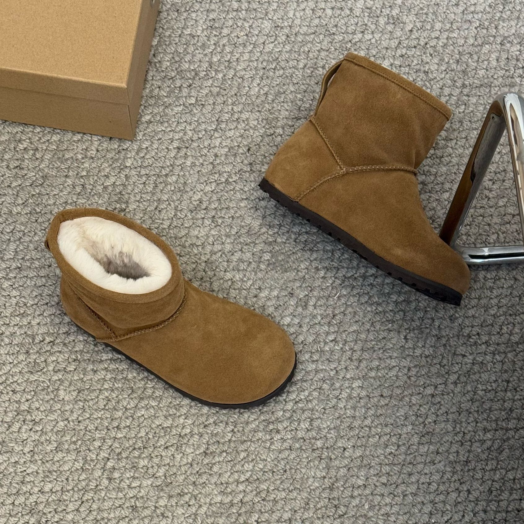 【椿屿凡】丨“暖呼呼~ ” 真皮雪地靴冬款厚底棉鞋圆头休闲短靴