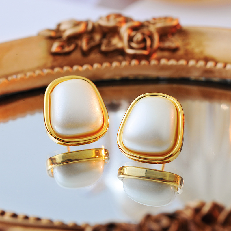 合金仿珍珠戒指 117号几何梯形简约优雅气质时尚百搭耳钉