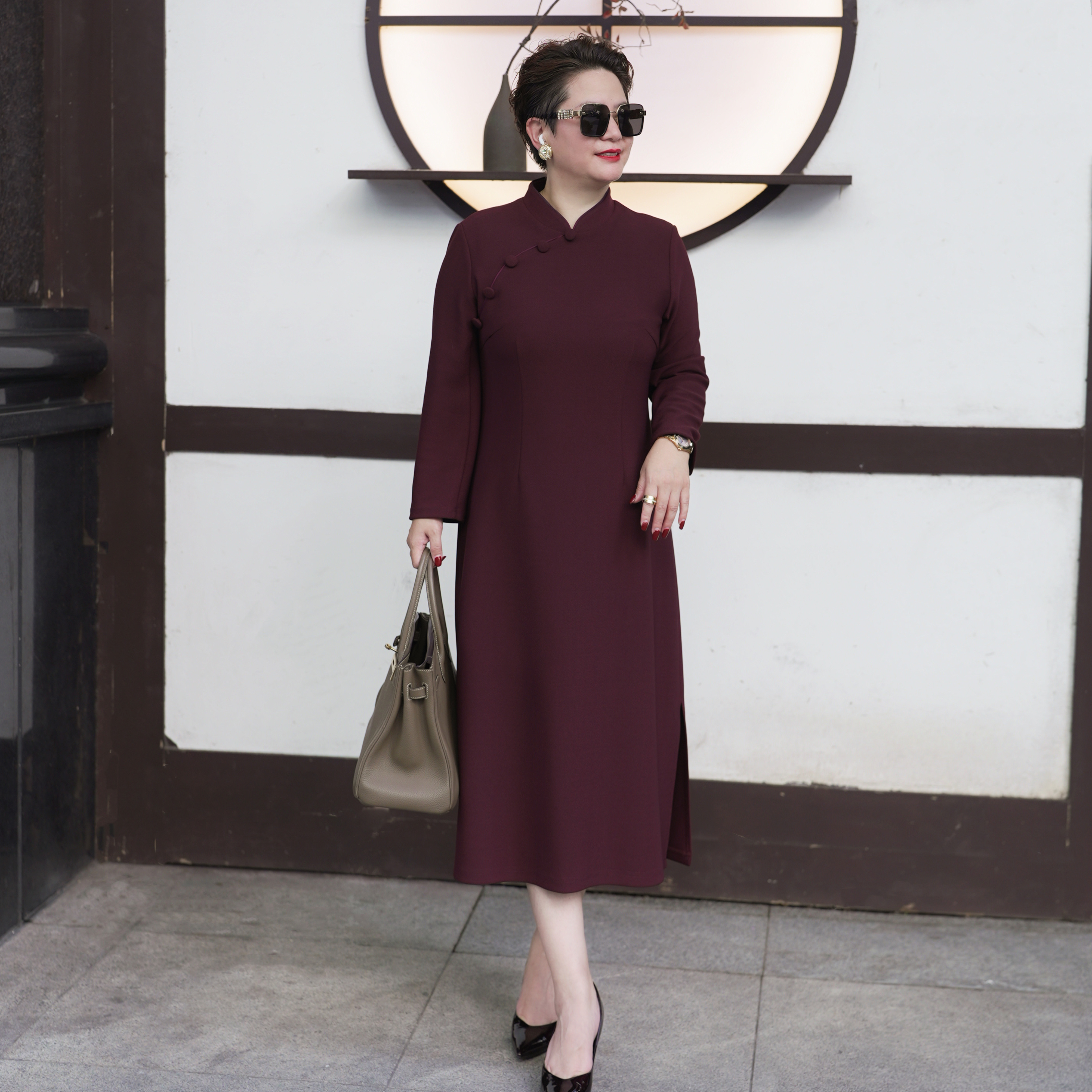2025秋冬新款贵气显瘦典雅喜庆新中式改良大码包扣旗袍0338