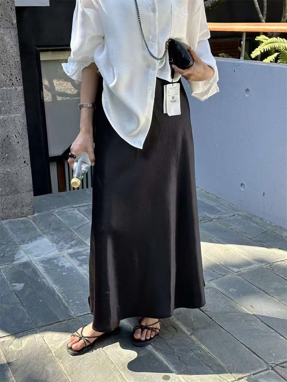 BAOZI【流动月光】夏款时尚小众简约不简单显瘦法式缎面鱼尾半身裙