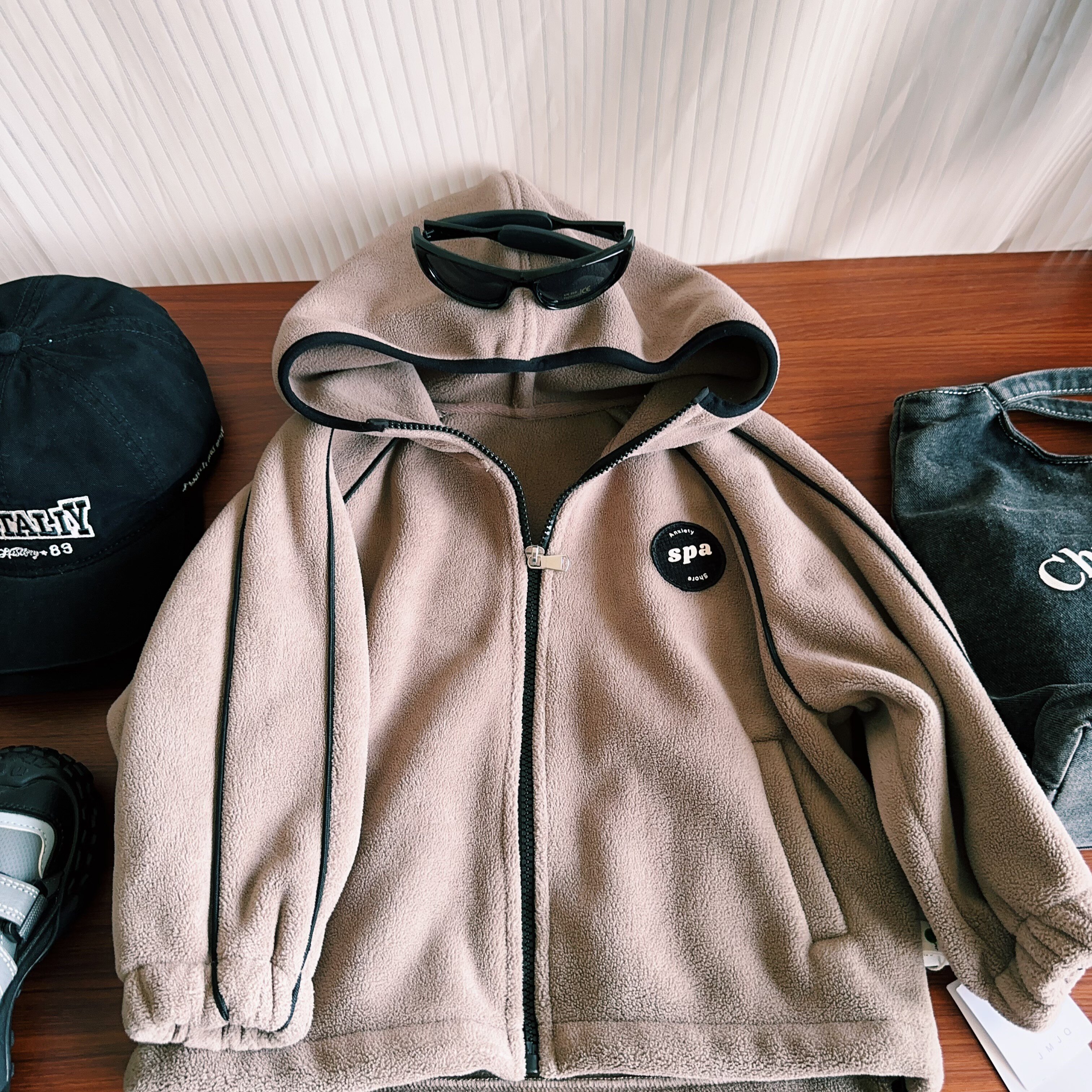 【JMJQ 201231】秋冬中小童单层加厚韩版时尚连帽贴标刺绣卫衣外套