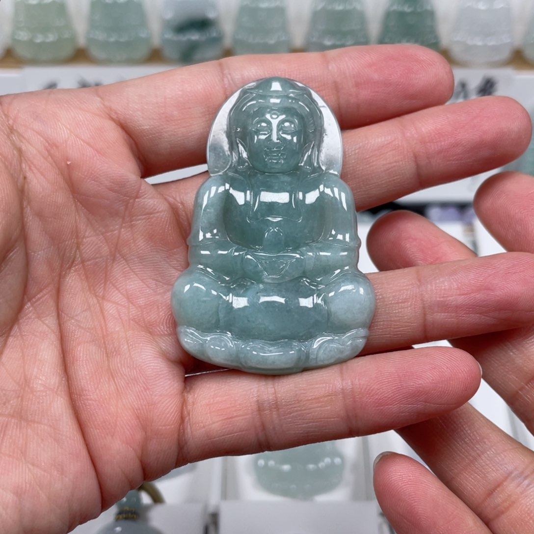 翡翠颈饰未镶嵌天然翡翠A货观音100号