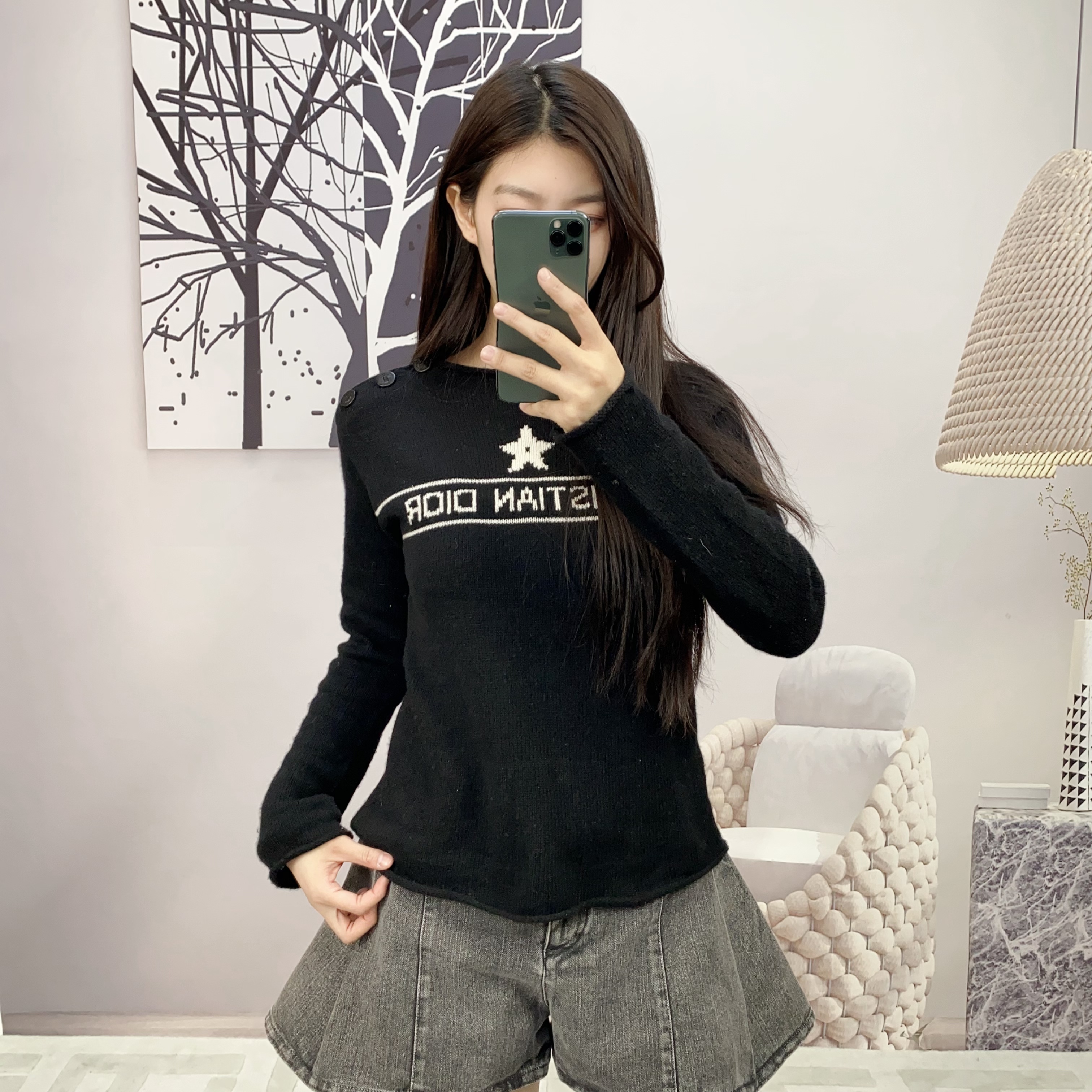 95新 DIOR/迪奥 麦殿/山羊绒长袖毛衣36码黑色/250209ZYTYY106