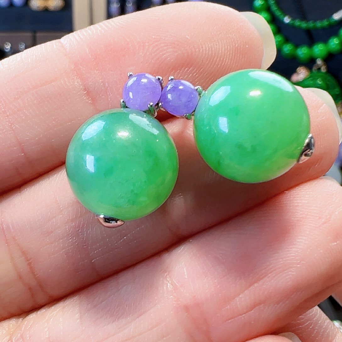 翡翠耳饰18K金镶嵌签收后24小时鉴赏期