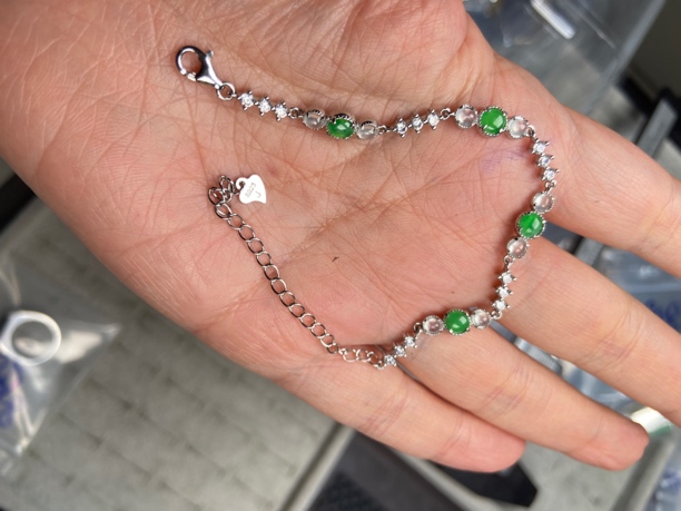 天然缅甸翡翠A货925银镶嵌冰双彩手链