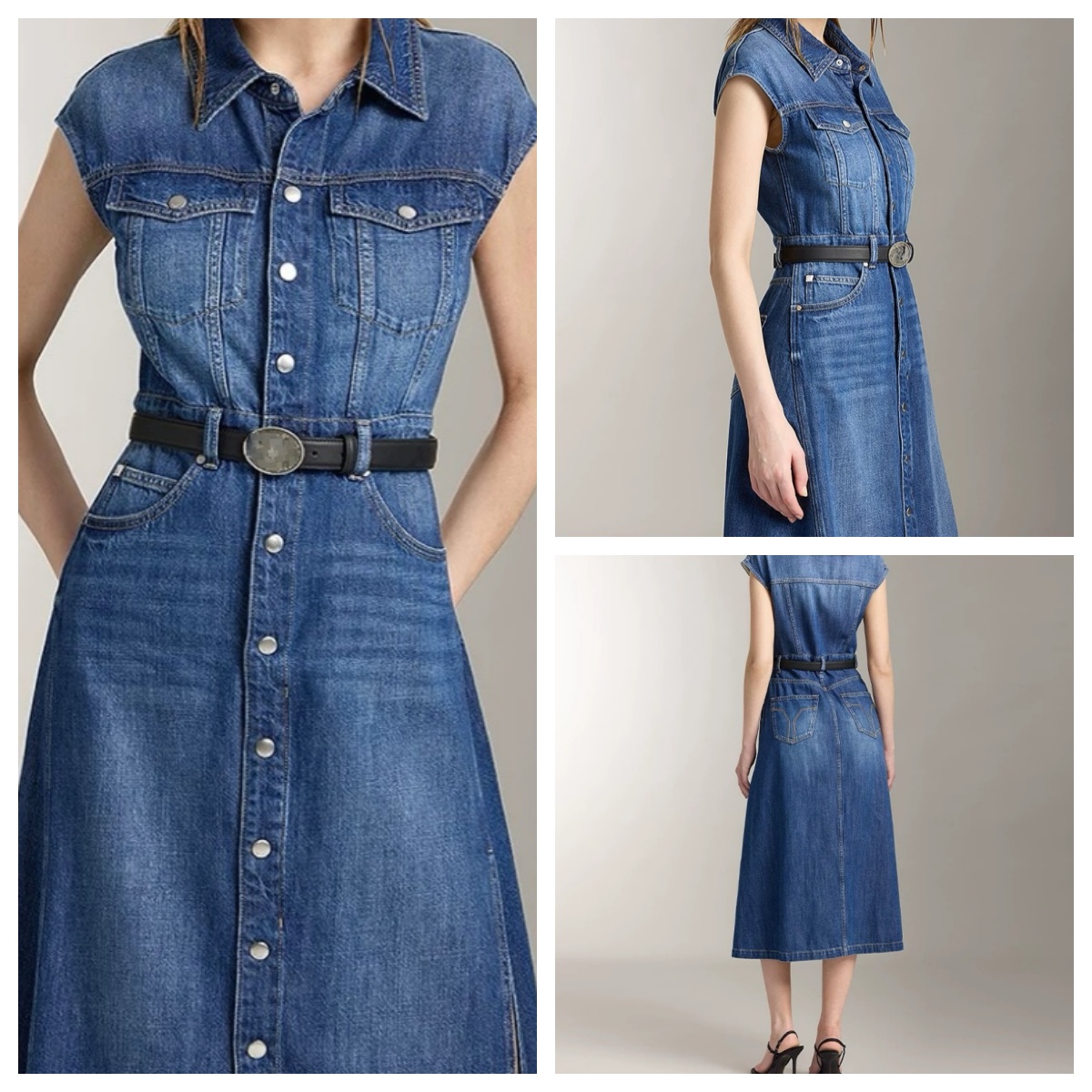 【KK定制】复古翻领无袖减龄牛仔连衣裙1700