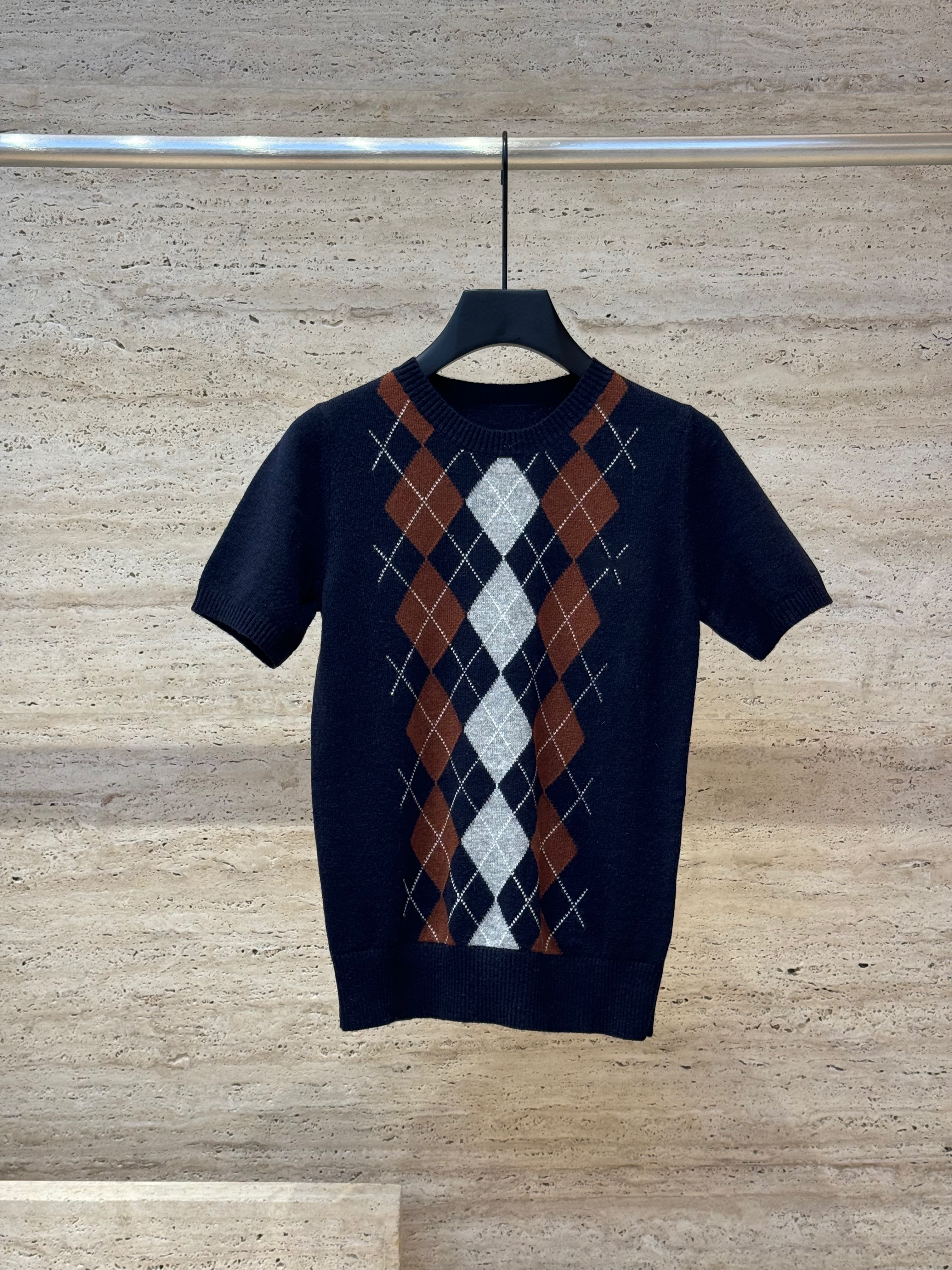 【Xenia】薄款字母套头时尚短袖圆领撞色上衣毛针织衫女针织