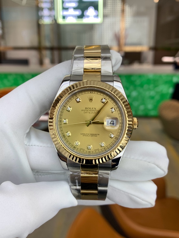 99新 Rolex/劳力士 日志系列/男表41mm/金盘/钻刻/116333