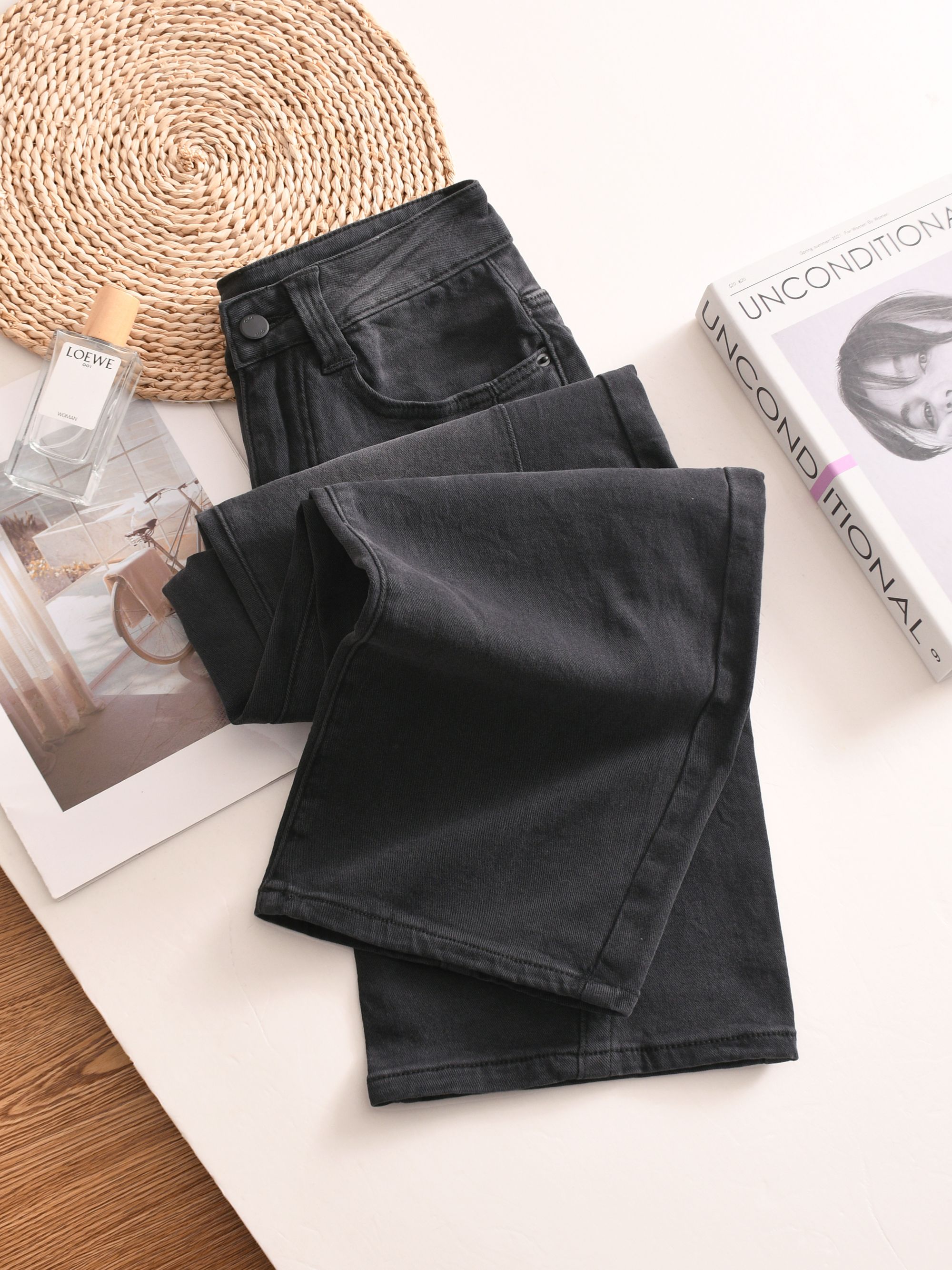 6006小众设计弯刀裤黑色高品质秋冬女款牛仔新款