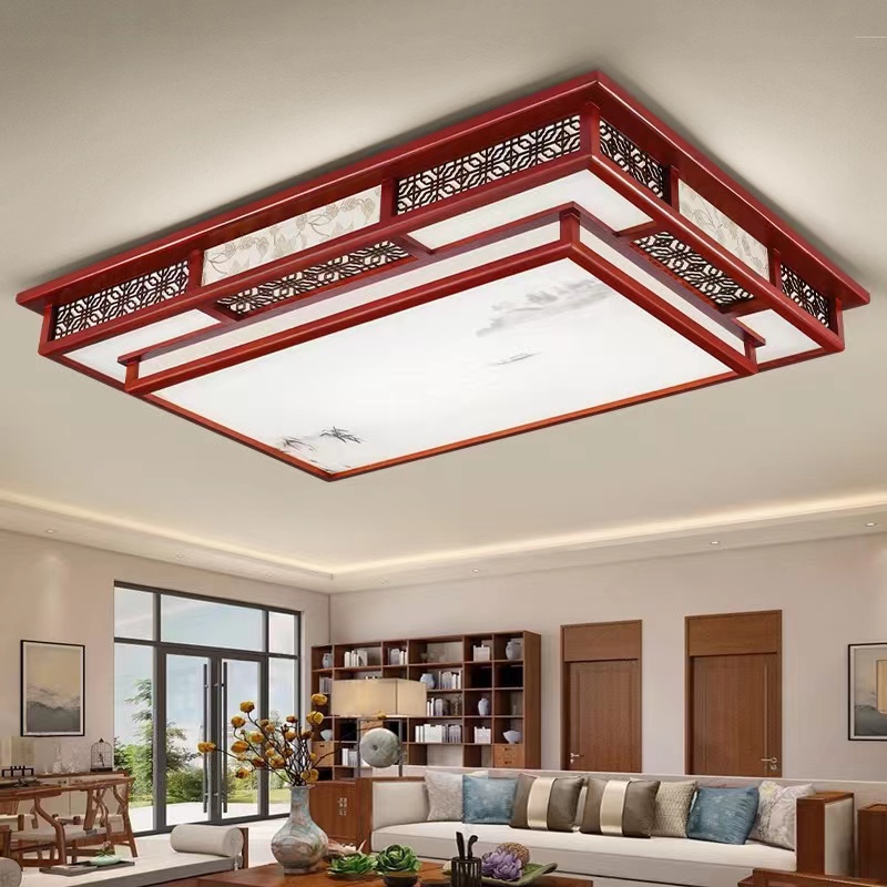 新中式仿古实木吸顶灯红木长方形客厅灯卧室餐灯国风古典大气灯具