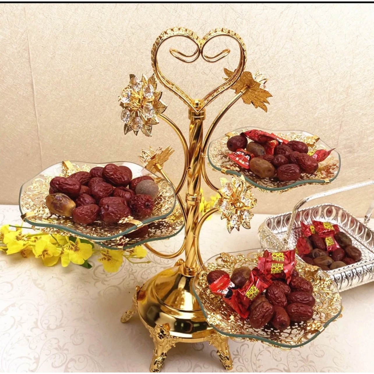 【新疆包邮】 到家欧式水晶多层水果盘现代家用客厅零食糖4头果盘