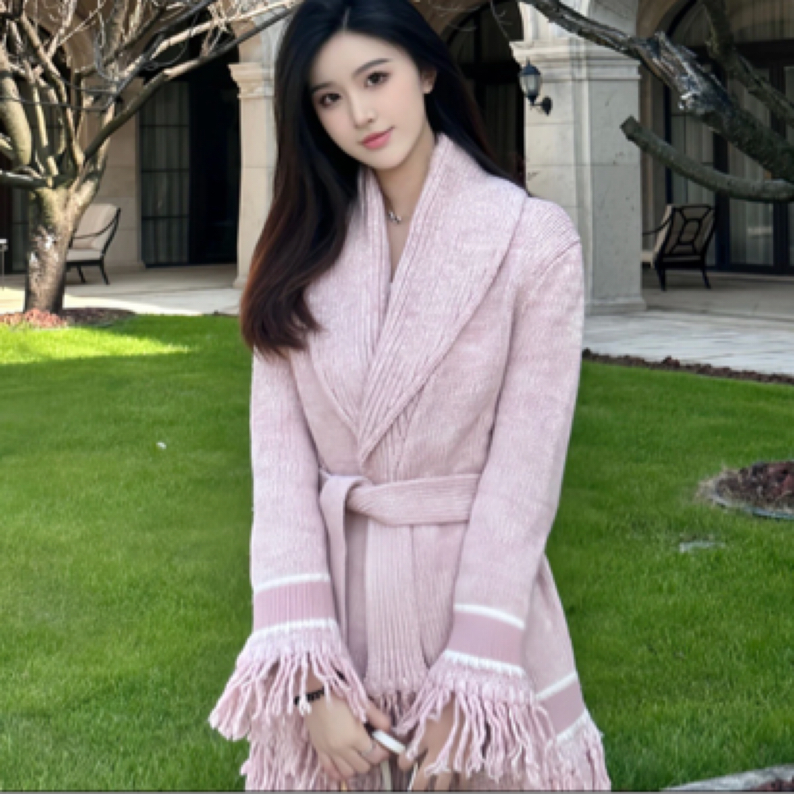 99新 DIOR/迪奥 爆款粉色标语logo流苏腰带外套/40码大码/41587