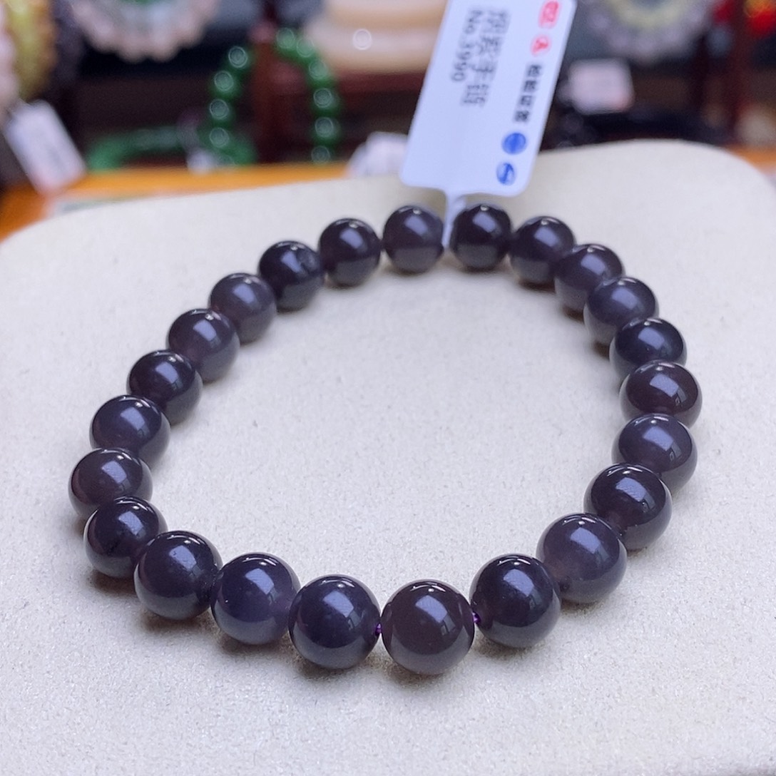 和田玉未镶嵌烟紫帝王紫手串8MM?*