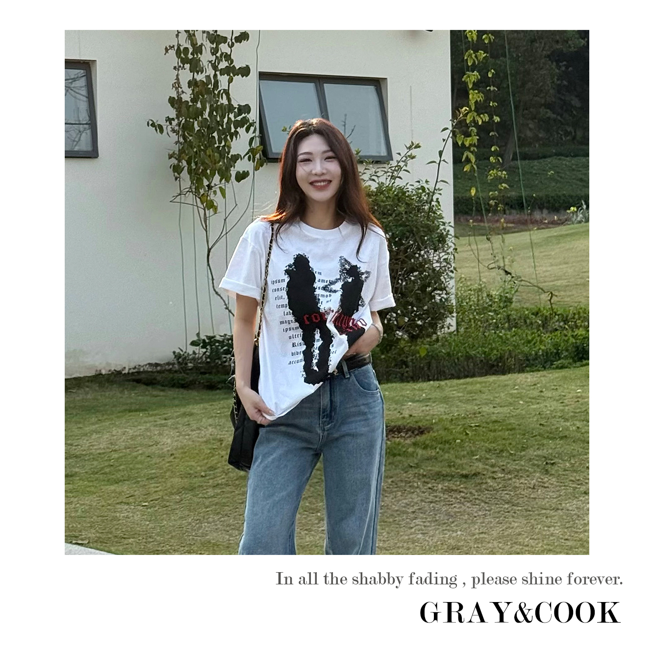 GRAY&COOK【史密斯夫妇】100%高克重棉印花喷绘短袖T恤上衣女K4088