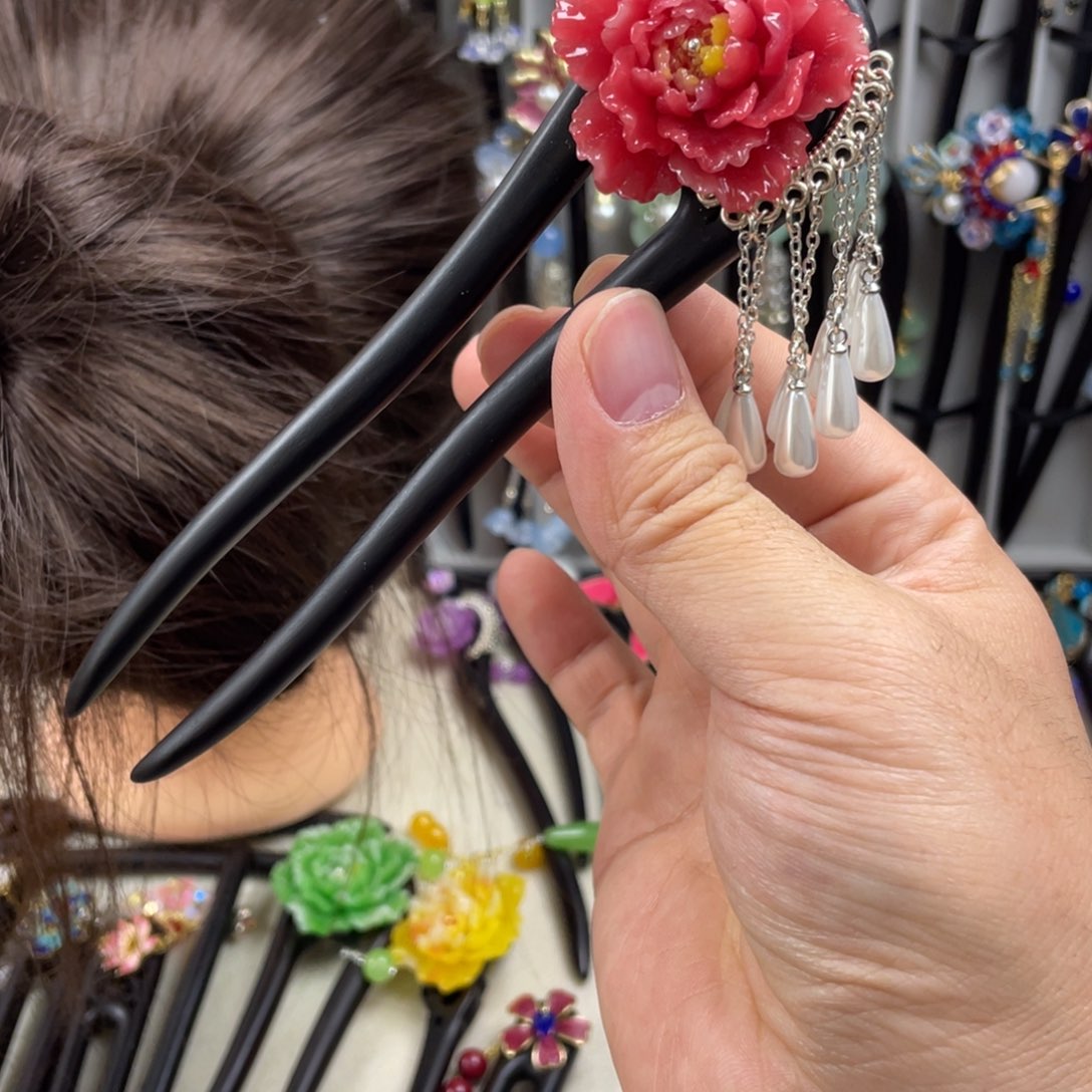 木质非金属15厘米黑檀木双钗