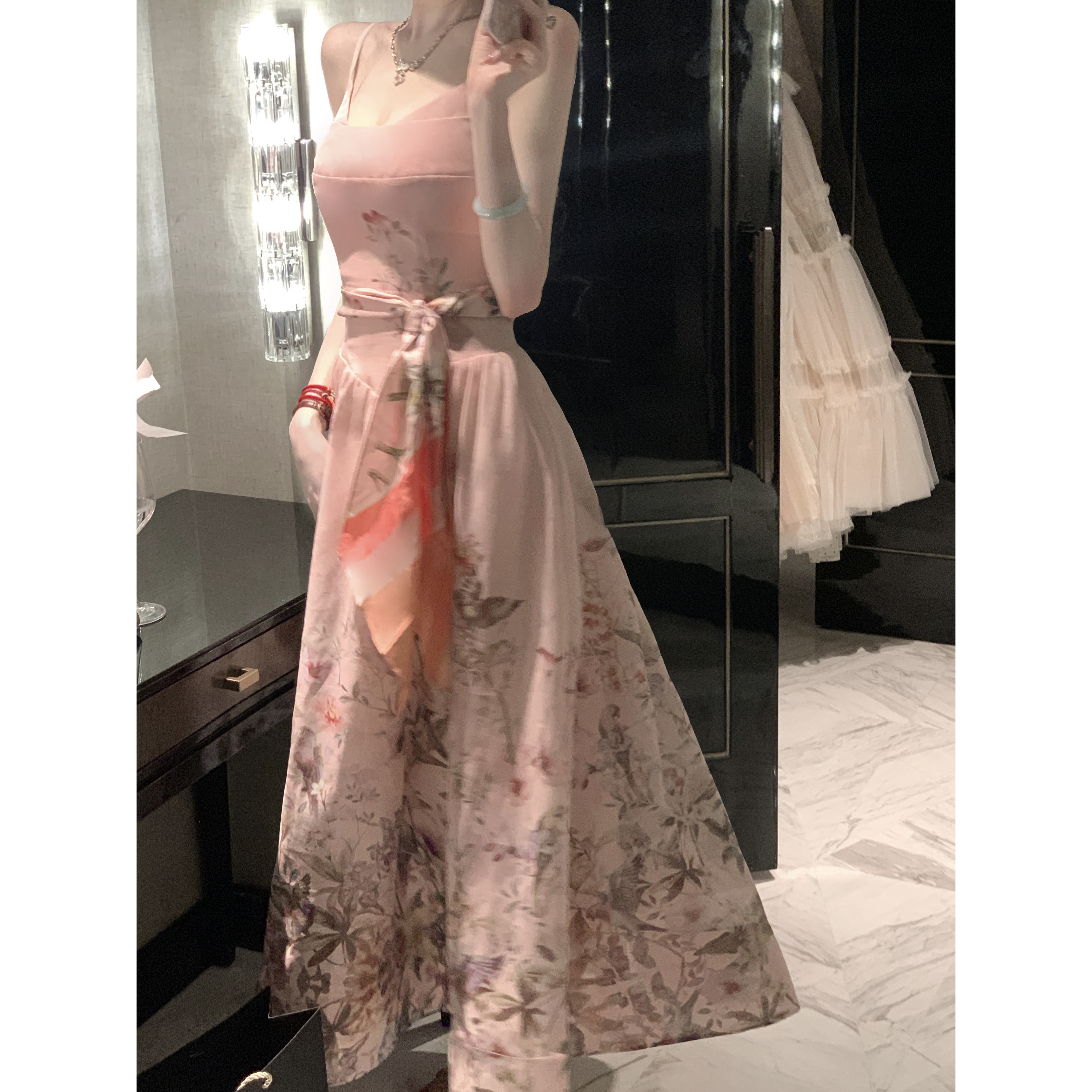 【雅乔定制】唐顿庄园 渐变油画感花卉印花吊带连衣裙DYCC-25128535