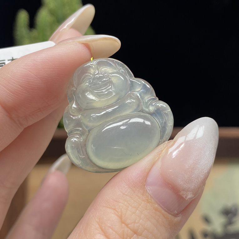 【芝麻与木瓜】天然缅甸翡翠A货冰晴底佛公（26/24.8/4.9）