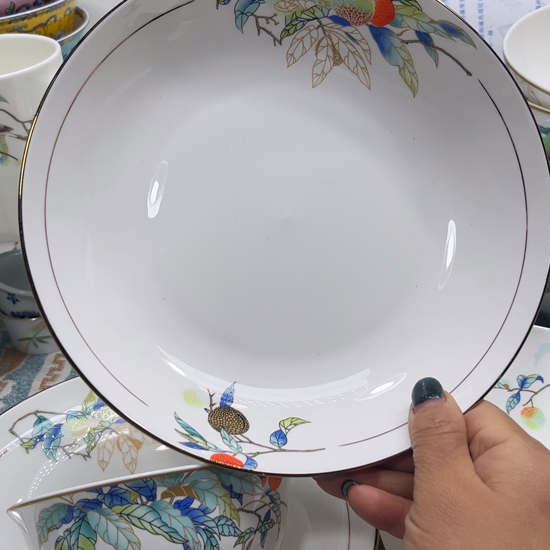 瓷片荔枝八寸深盘四个