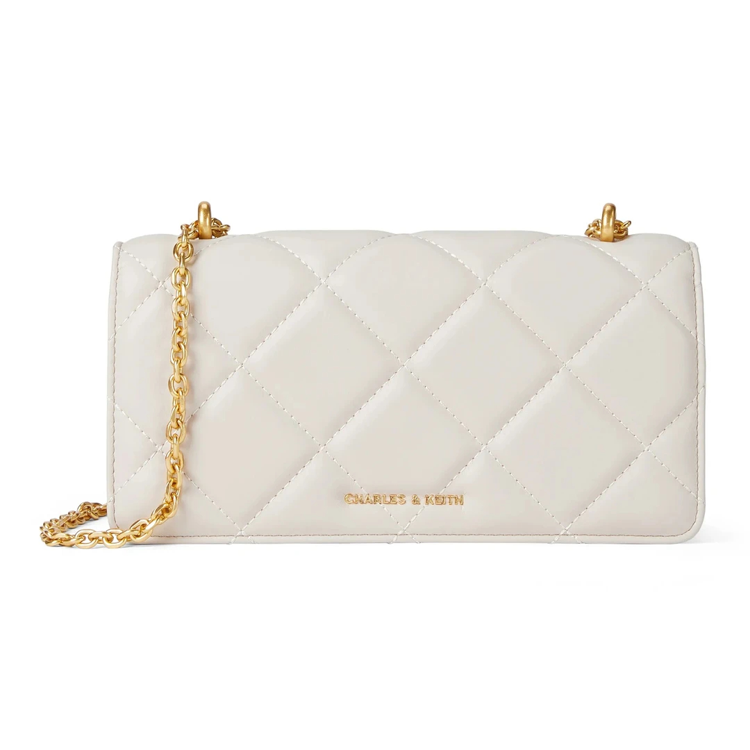 小ck油画菱格链条压花皮革腋下包单肩斜挎包迷你女象牙色10680924