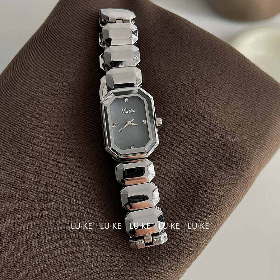 LUKE路可 枪灰色小方糖钢带女款小众手表女高级气质女士石英表407